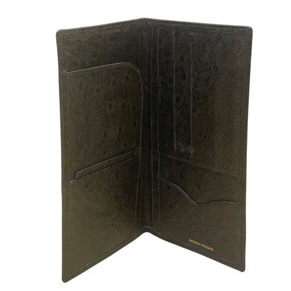 Ostrich Pigskin Black Bi-Fold Embossed Leather With Multiple Card Slots Wallet - Picture 2 of 9